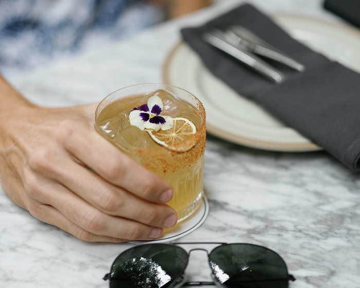 a cocktail sitting on a table